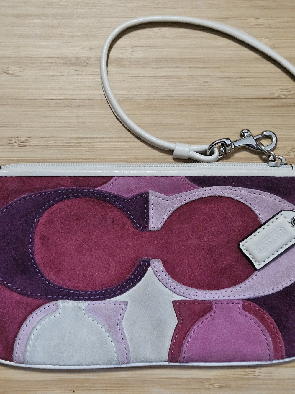 Coach Suede Patchwork Zip Wristlet in Pink and Purple